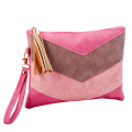 Geometrical Color Contrast Snakeskin Makeup Pouch Stylish Cosmetic Bag with Tassel